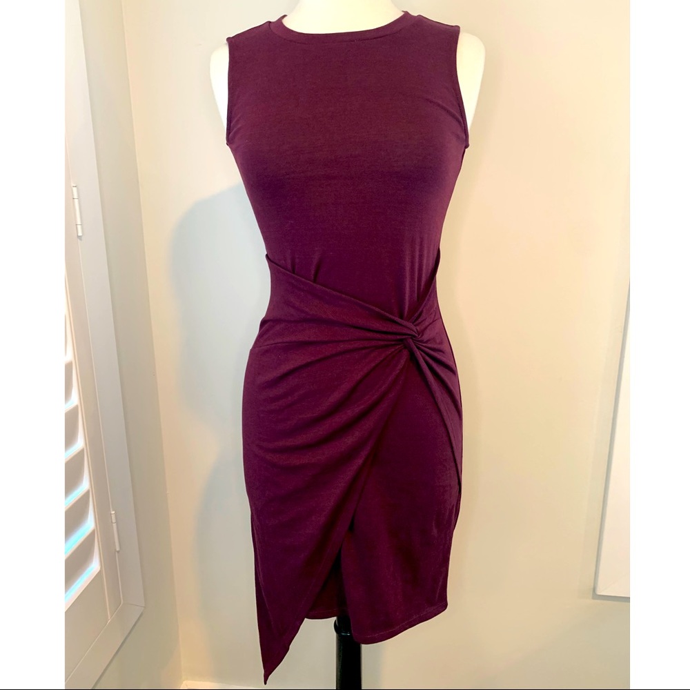 Trouvé Sleeveless Twist-Waist Sheath Dress in Plum